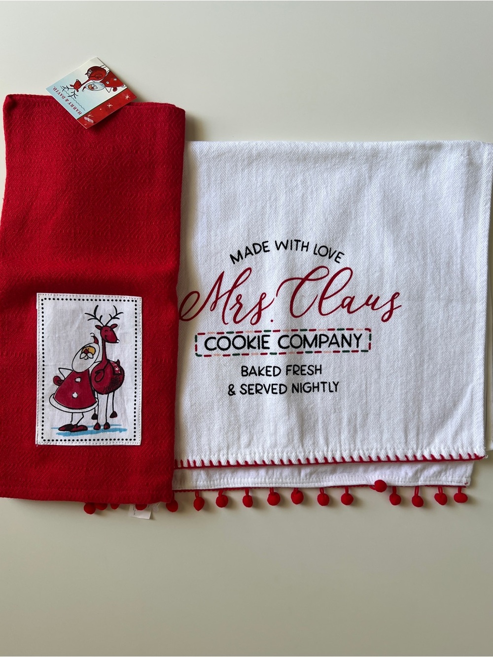 New Christmas Set of 3 Kitchen Towel Santa Mrs Claus Cotton Holiday Decor